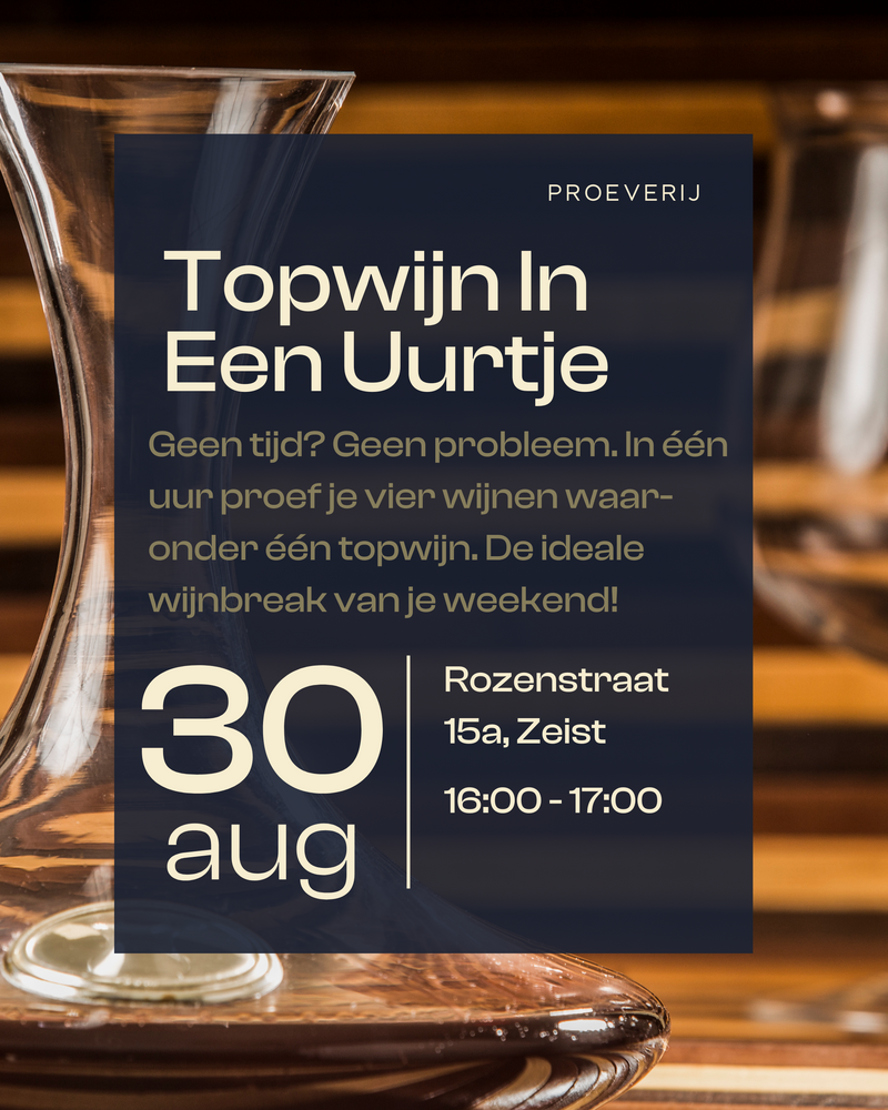 Ticket | Topwijn In Een Uurtje | Zaterdag 30 Augustus | 16:00-17:00